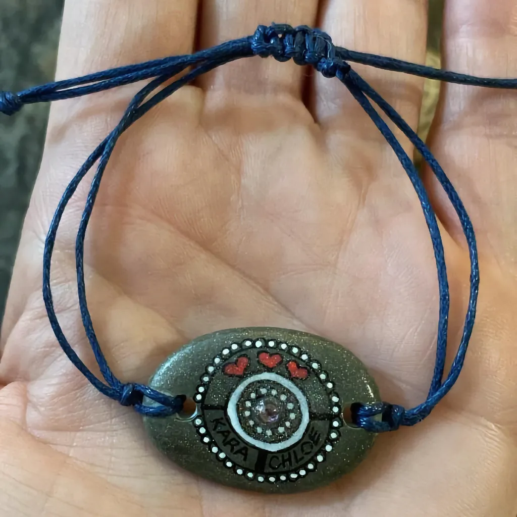 Friendship Pocket Pebble bracelet with two girls' names celebrating their friendship