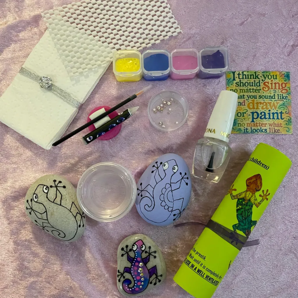 Painting pack for pebble painting class with pre-designs ready for colouring in by the next recipient, class, or private student