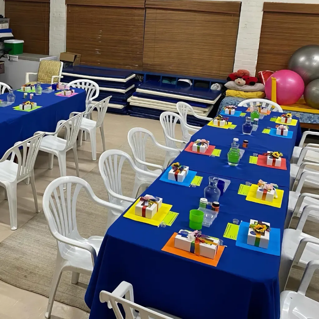 Empty Pocket Pebbles classroom, ready with paint packs for the next intake of students